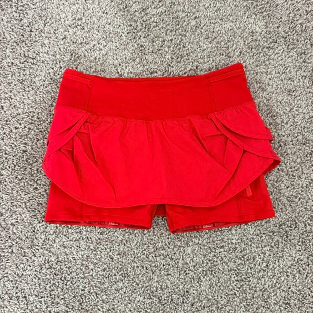 Lululemon Run Speed Squad Skirt Compression Shorts Pocket Currant Red Women's 6